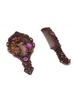immatgar immatgar pharaonic Peafowl makeup pocket mirror with comb ancient Egyptian souvenirs gifts for women and mother from Egypt (Peafowl 2 - Red - 13.5 CM Tall)  - Image 3
