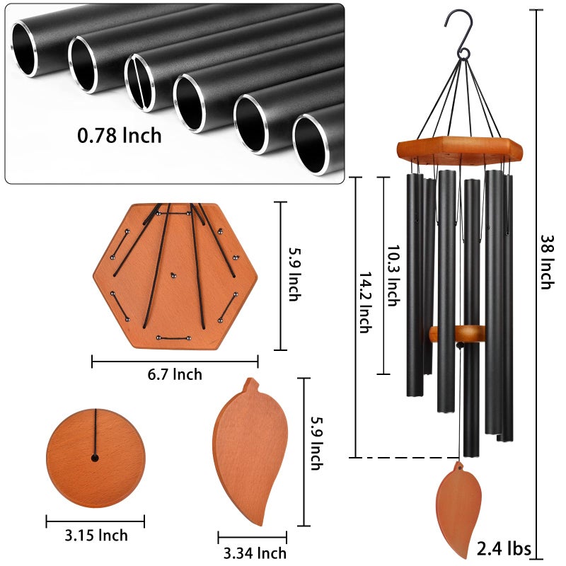 TESECU 38" Sympathy Wind Chimes for Outside Deep Tone, Memorial Loss of a Loved, Large Wind Chimes with 6 Thicken Tubes & Hook, Outdoor Souvenir Mother, Garden Decor - Image 3