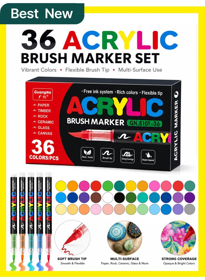 GuangNa 36-Color Acrylic Brush Marker Set for Multi-Surface Art & Crafts - Image 1