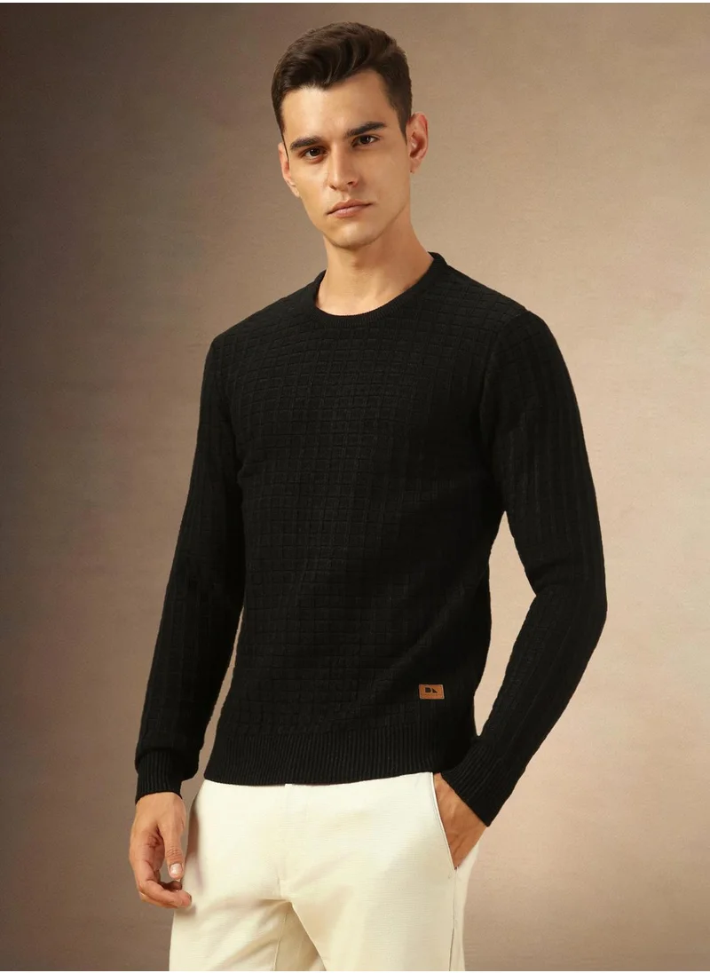 دينيس لينغو Men's Black 100% Acrylic Embellished Regular Fit Sweater