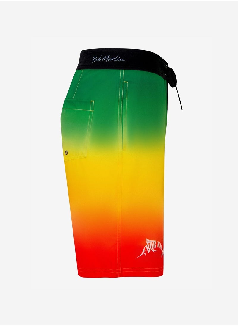 BOB MARLIN شورت سباحة Bob Marlin Performance Board Shorts سريع الجفاف بشعار Rasta  - Image 3