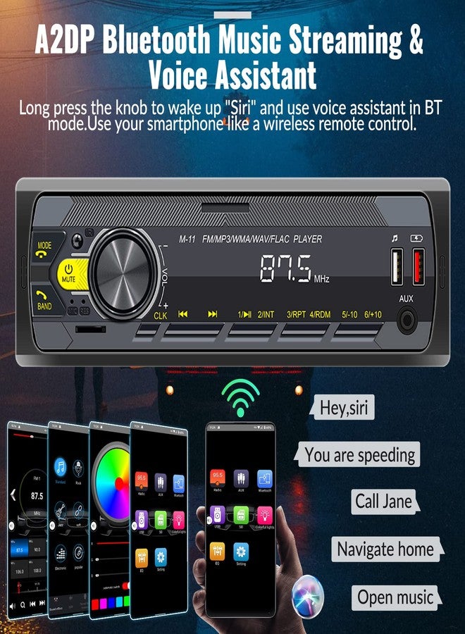 UNITOPSCI Single Din Car Stereo Bluetooth 5.0 Multimedia Audio Receiver, Push to Talk Assistant, Hands-Free Call Voice Control, MP3/FM/AUX in/USB/TF Input APP Control LCD Digital Display - Image 3