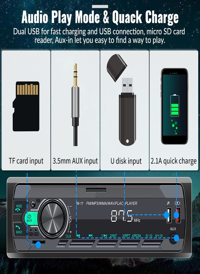 UNITOPSCI Single Din Car Stereo Bluetooth 5.0 Multimedia Audio Receiver, Push to Talk Assistant, Hands-Free Call Voice Control, MP3/FM/AUX in/USB/TF Input APP Control LCD Digital Display - Image 5