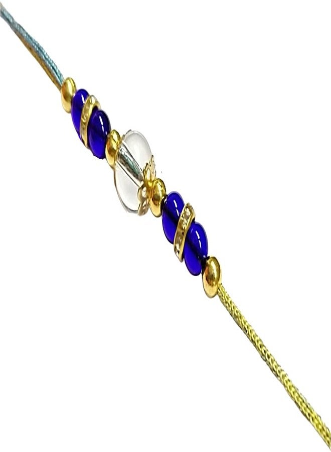 Krishna Rakhi set for brother Transparant Glass Beads with Blue Glass Beads pendal for Rakshabandhan for Men and Boys - Image 3