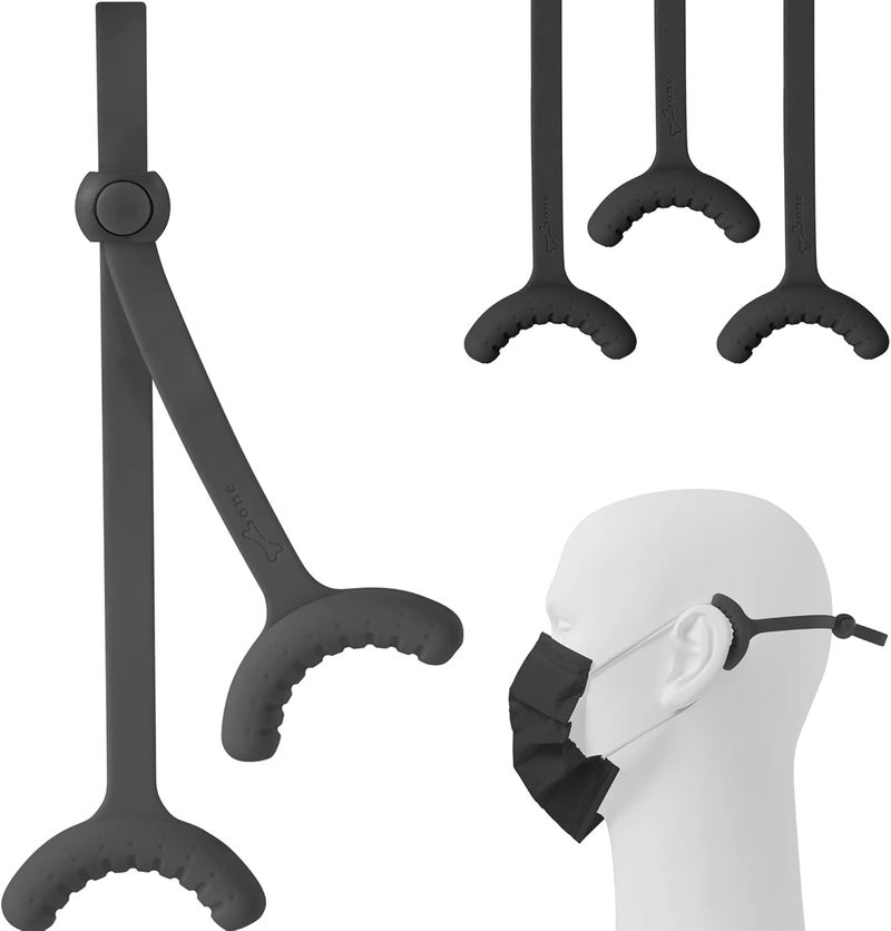 BONE COLLECTION Bone Mask Tie (3 Packs), Face Mask Holder, Adjustable & Skin-Friendly Silicone Extender Strap, Ear Savers for Kids & Adults (Black) - Image 1