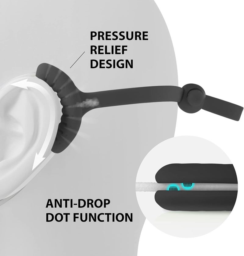 BONE COLLECTION Bone Mask Tie (3 Packs), Face Mask Holder, Adjustable & Skin-Friendly Silicone Extender Strap, Ear Savers for Kids & Adults (Black) - Image 2