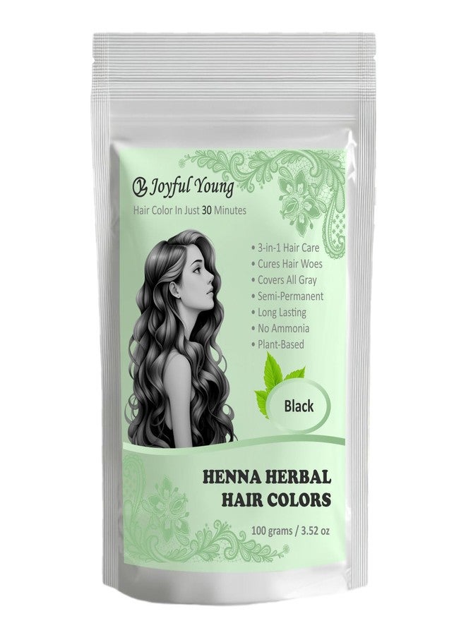 Joyful Young 3IN1 Henna Hair Color - 30 Min Fast Herbal Hair Dye for Gray Coverage, Conditioning & Hair Treatment - No Ammonia, Semi-Permanent, Plant-Based (Black) - Image 1