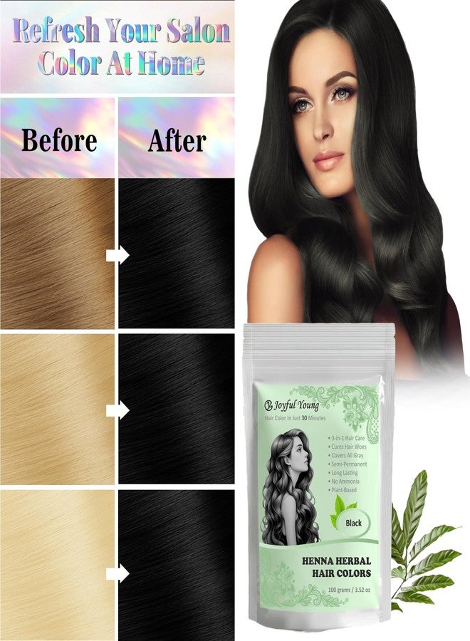 Joyful Young 3IN1 Henna Hair Color - 30 Min Fast Herbal Hair Dye for Gray Coverage, Conditioning & Hair Treatment - No Ammonia, Semi-Permanent, Plant-Based (Black) - Image 2