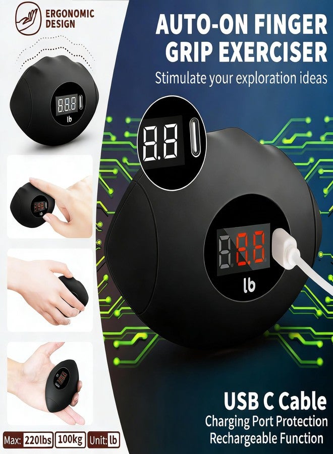 DIOTUSS Hand Grip Strengthener, Rechargeable Digital Grip Strength Trainer with LCD Display Up to 220lbs/100kg, Silicone Hand Exercise Ball for Forearm Finger Training & Stress Relief, for Adults and Kids - Image 2