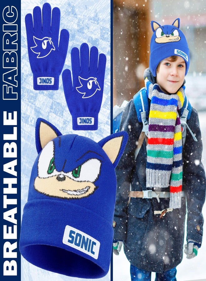 Sonic The Hedgehog Beanie and Gloves Set for Boys, Ages 4–12, Soft Knit Winter Hat and Winter Gloves, Gamer Gifts for Boys (4-12 Years, Blue Sonic, 2) - Image 5