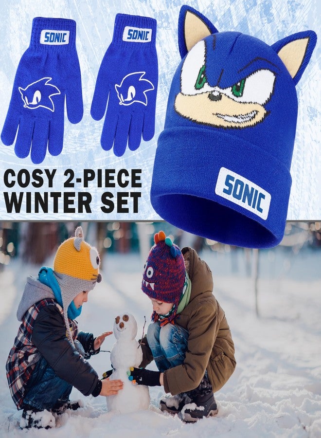 Sonic The Hedgehog Beanie and Gloves Set for Boys, Ages 4–12, Soft Knit Winter Hat and Winter Gloves, Gamer Gifts for Boys (4-12 Years, Blue Sonic, 2) - Image 2