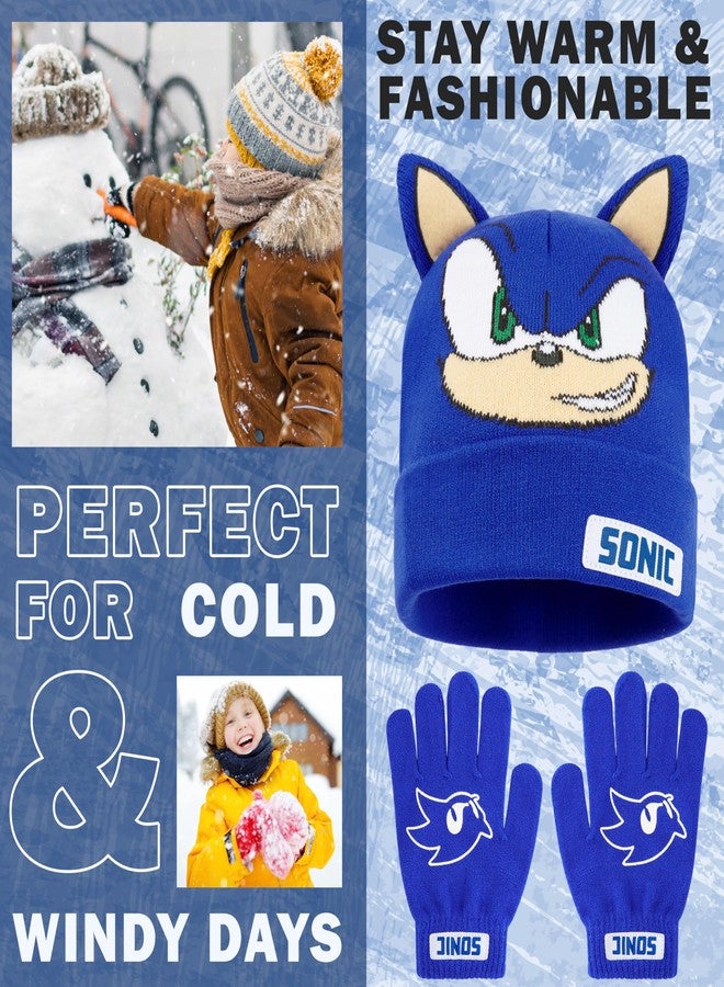 Sonic The Hedgehog Beanie and Gloves Set for Boys, Ages 4–12, Soft Knit Winter Hat and Winter Gloves, Gamer Gifts for Boys (4-12 Years, Blue Sonic, 2) - Image 3