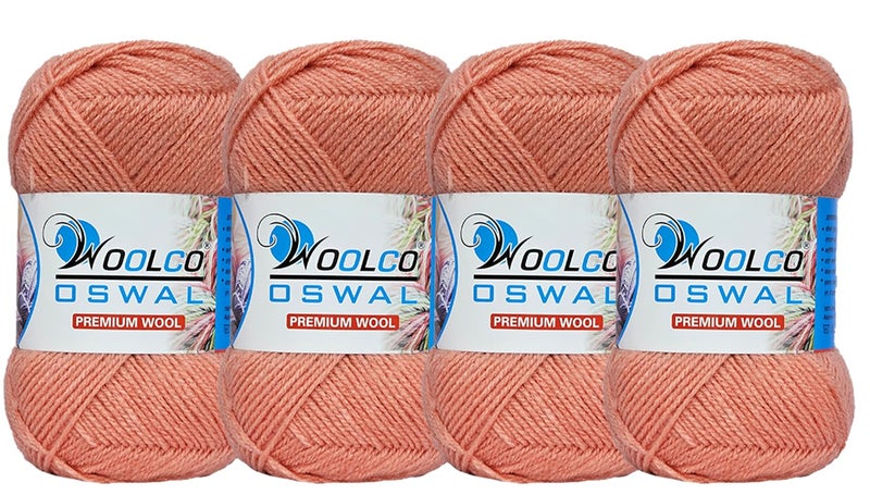 Woolco Oswal Microwool Acrylic Hand Knitting Yarn Pack of 4 Balls (100g Each), Soft Baby Yarn for Sweaters, Booties & DIY Knitting Projects – Baby Wool Thread for Beginners & Kids (Dusty Peach) - Image 1