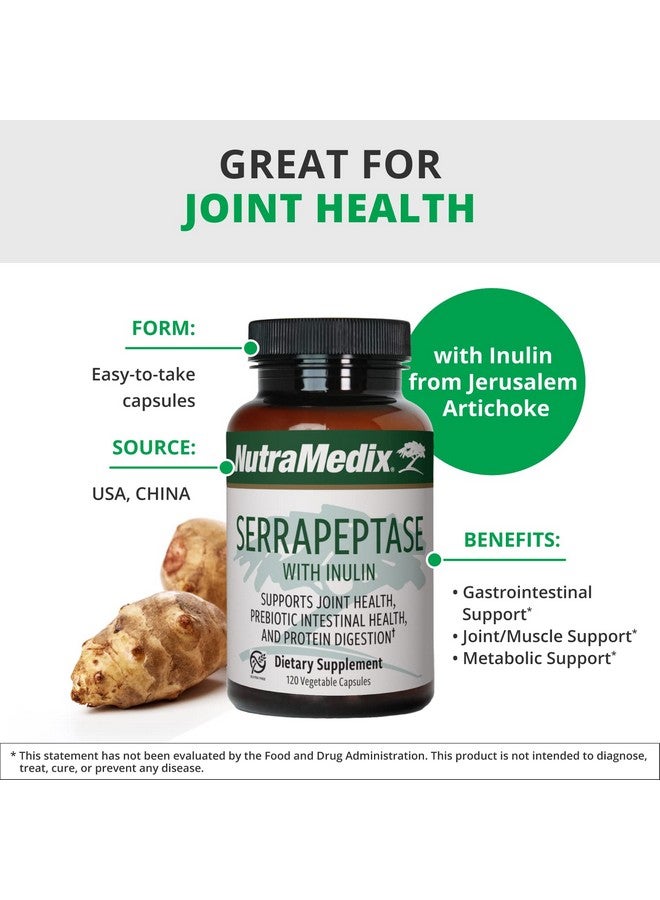 NutraMedix Serrapeptase Supplement with Proteolytic Digestive Enzymes for Women & Men - Inulin Prebiotic Fiber for Gut Health & Joint Support - Dairy, Soy & Gluten-Free (120 Capsules) - Image 4