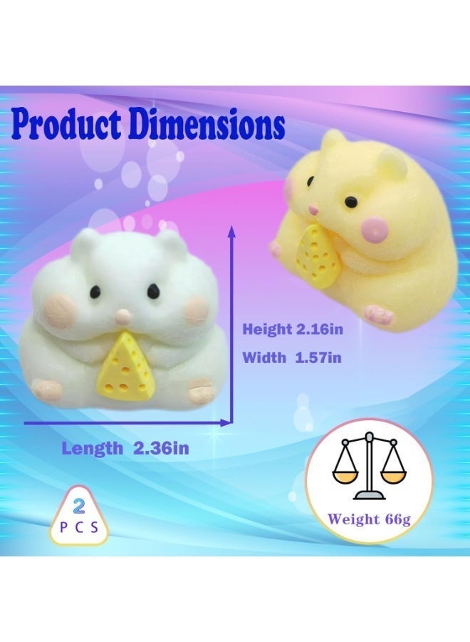 Bukela 2pcs Squishy Hamster Stress Relief Toys,Slow-Rising Squeeze,Kids and Grown-ups,White and Yellow - Image 2