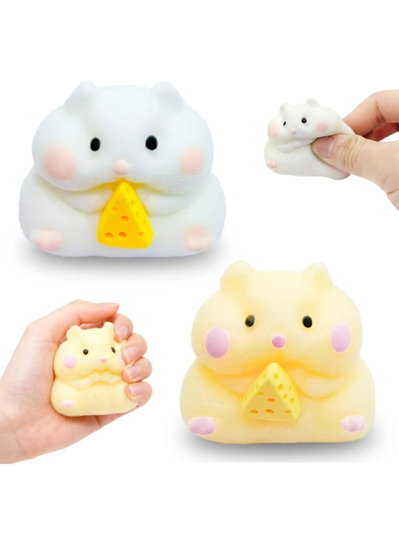 Bukela 2pcs Squishy Hamster Stress Relief Toys,Slow-Rising Squeeze,Kids and Grown-ups,White and Yellow - Image 1