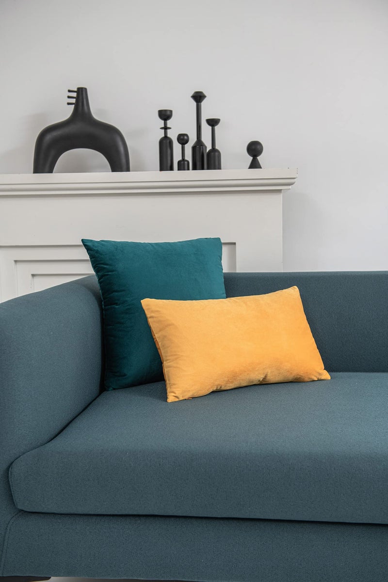 DEZENE Couch Pillow Covers 12x20 Golden Yellow: 2 Pack Cozy Soft Velvet Rectangular Throw Pillow Cases for Farmhouse Home Decor - Image 4