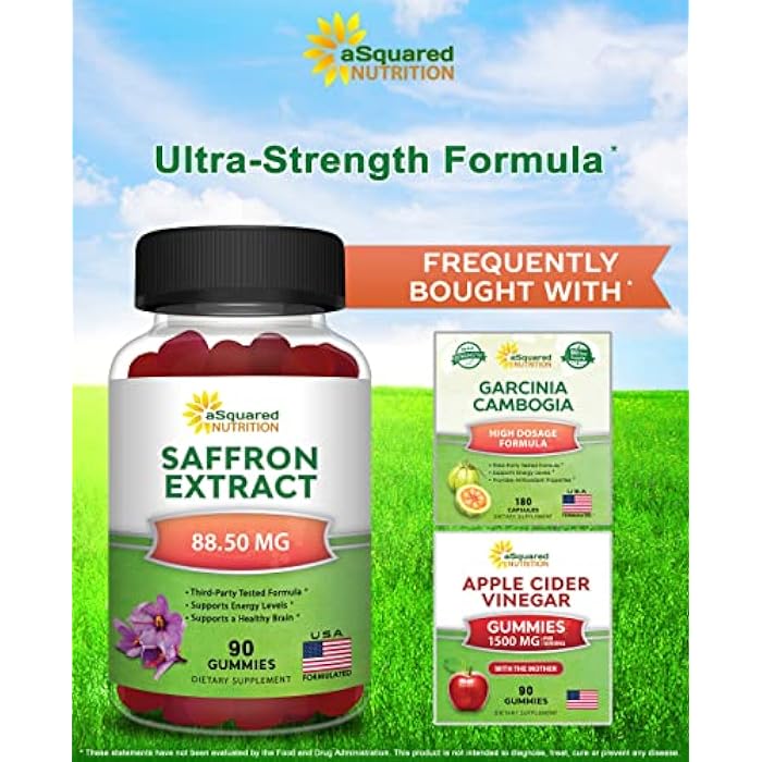 aSquared Nutrition Saffron Gummies - Saffron Extract Supplement - Pure Gummy Supplements Alternative to Capsules, Pills, Powder & Tea - Image 5