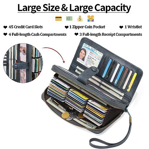 GAEKEAO Leather Credit Card Holder Wallet for Women RFID Blocking Large Capacity Bifold Zipper Card Case Organizer with Wristlet 45 Slots - Image 2