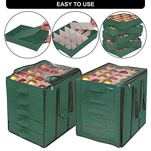 ProPik Christmas Ornament Storage Boxes with Dividers - 5 Separate Trays - Ornament Holder - Keeps 100 Holiday Ornaments - Durable Carrying Bag Handles Organizer Storage Box (Green) - Image 2