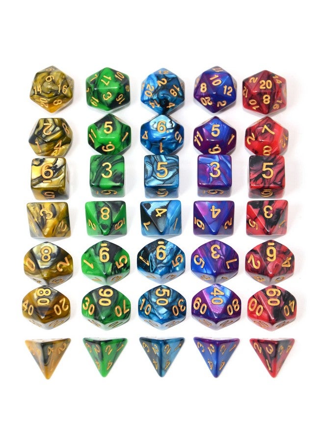 Smartdealspro SmartDealsPro 5 x 7-Die Double-Colors Polyhedral Dice Sets with Pouches for D&D DND RPG MTG Dungeon and Dragons Table Board Roll Playing Games D4 D6 D8 D10 D% D12 D20  - Image 2