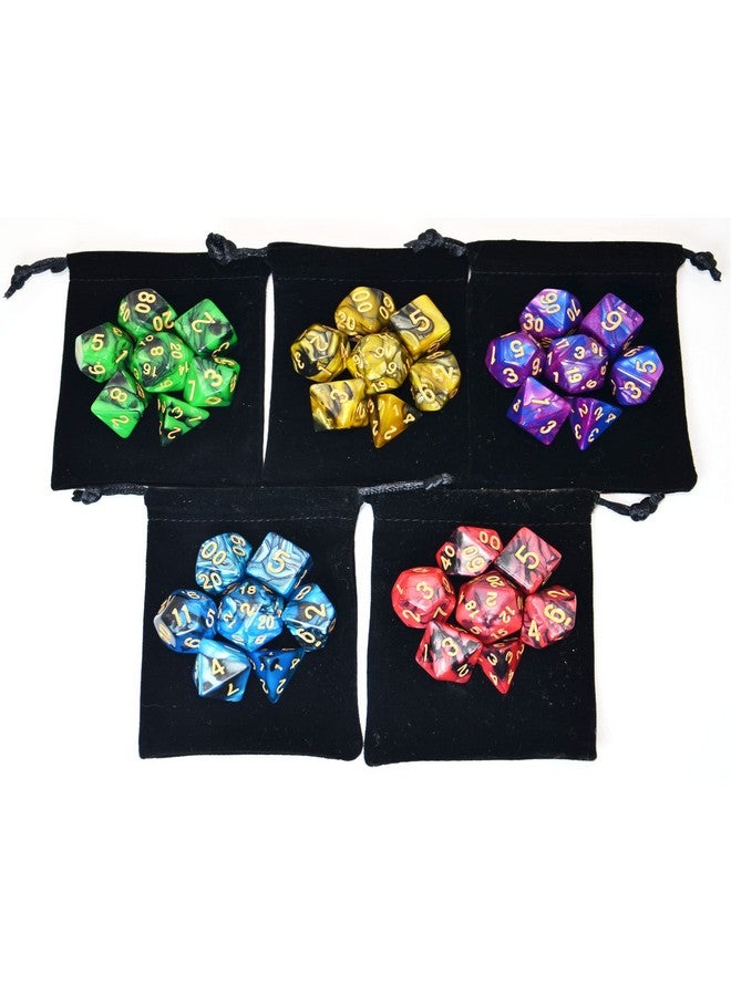 Smartdealspro SmartDealsPro 5 x 7-Die Double-Colors Polyhedral Dice Sets with Pouches for D&D DND RPG MTG Dungeon and Dragons Table Board Roll Playing Games D4 D6 D8 D10 D% D12 D20  - Image 3