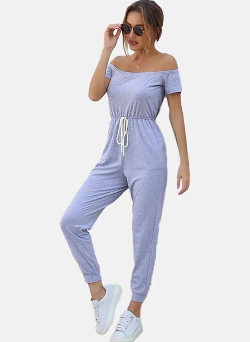 YUNIQEE Blue Solid Slim Fit Off-shoulder Jumpsuit