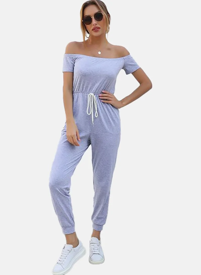يونيكي Blue Solid Slim Fit Off-shoulder Jumpsuit