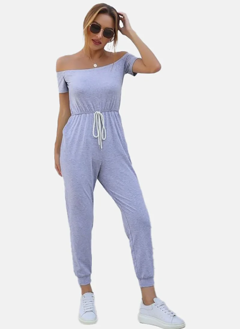 YUNIQEE Blue Solid Slim Fit Off-shoulder Jumpsuit