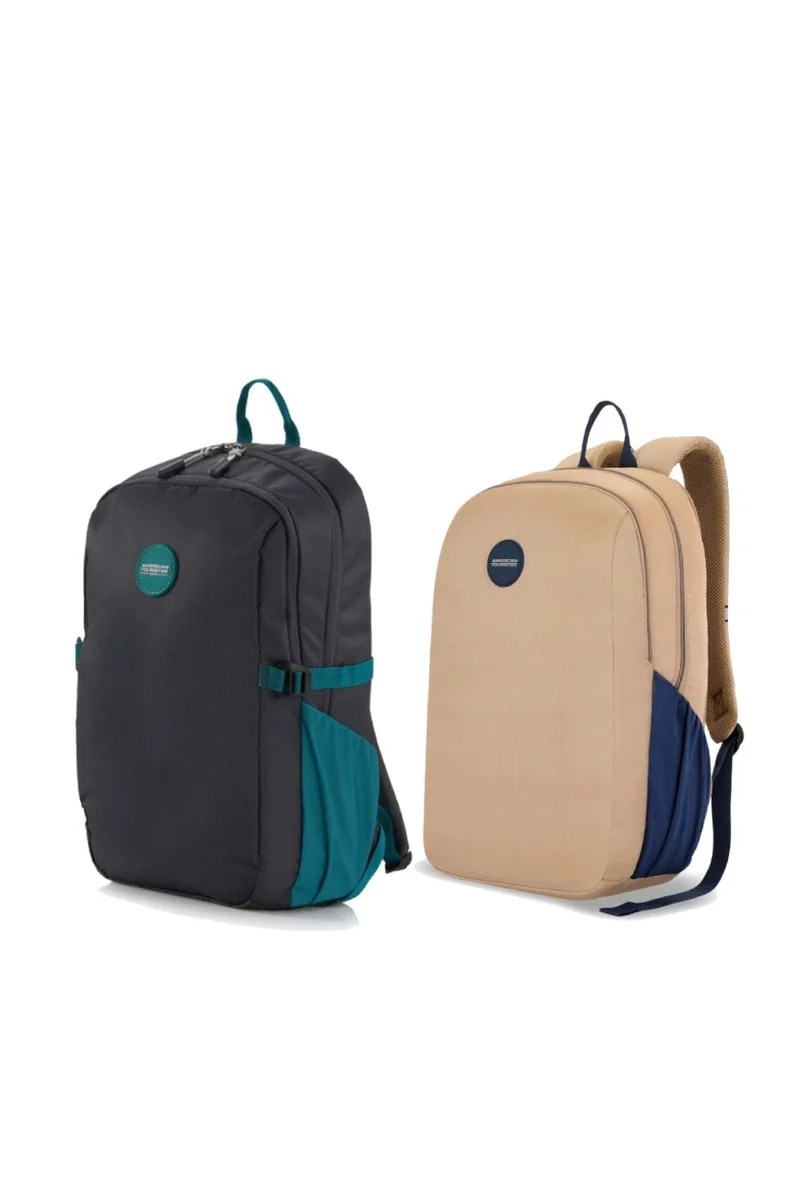 Daybreak 15.6" Laptop Backpack Combo 25L, 100% Polyester, Black+Beige|Tractum Strap|Elastic Pocket|Ergo Back & Shoulder|Bottle Holder|Front Storage Pocket - 1 Year International Warranty