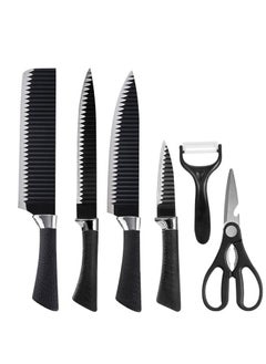 Generic Stainless Steel Knife Set (6 Pieces Black) - Kitchen Knife Set with Peeler and Scissors - Lightweight Non-Stick Kitchen Knives with Comfortable Handle Includes Chef Knife, Slicing Knife, Paring Knife, Vegetable Peeler and Scissors  - Image 2