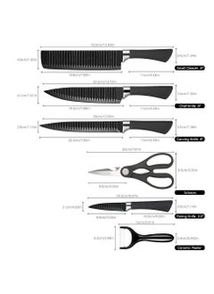 Generic Stainless Steel Knife Set (6 Pieces Black) - Kitchen Knife Set with Peeler and Scissors - Lightweight Non-Stick Kitchen Knives with Comfortable Handle Includes Chef Knife, Slicing Knife, Paring Knife, Vegetable Peeler and Scissors  - Image 3