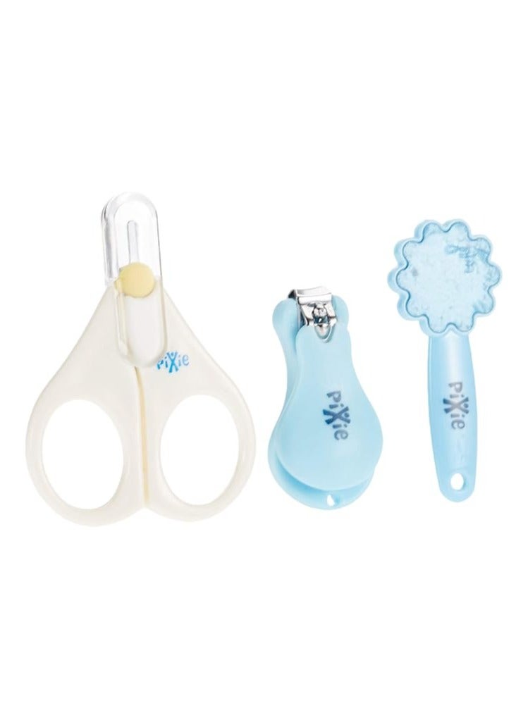 Pixie Combo Pack Nail Cutter & File - Blue + Baby Scissors - White - Image 2
