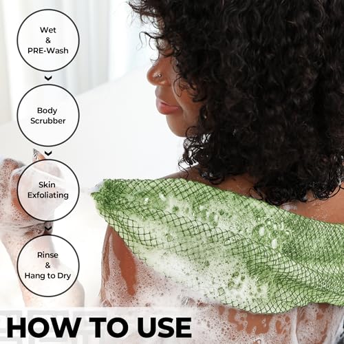 RelaxScene African Net Sponge Authentic -2 Pieces Exfoliating Scrubber for All Skin Types - Bath Washcloth Back Scrub for Shower - Body Exfoliator Sponge for Face & Body Care (Olive Green & Seawave) - Image 3