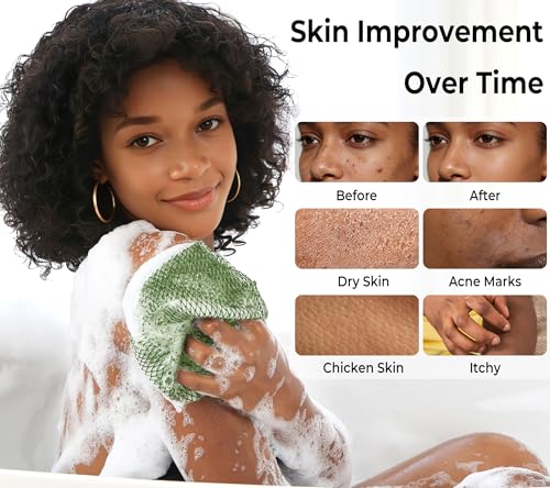 RelaxScene African Net Sponge Authentic -2 Pieces Exfoliating Scrubber for All Skin Types - Bath Washcloth Back Scrub for Shower - Body Exfoliator Sponge for Face & Body Care (Olive Green & Seawave) - Image 2