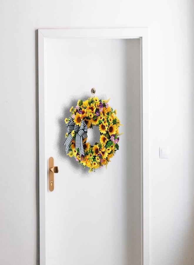 TOKCARE أكاليل عباد الشمس من توك كير للباب الأمامي، إكليل باب أصفر من توك كير مقاس 18 بوصة مناسب لفصلي الربيع والصيف مع فيونكة، ديكور عباد الشمس الحريري المصنوع يدويًا للمنزل والحفلات والمهرجانات وحفلات الزفاف - Image 5