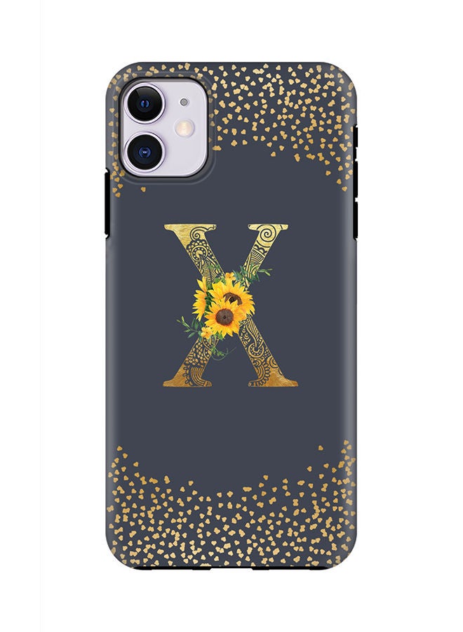 Stylizedd Monogram Tough Cover for Apple iPhone 11 Case Custom Initials Letter Floral Mandala Pattern Tough Pro Dual Layer hybrid PC inner TPU protection Alphabet- X (Grey) - Image 1