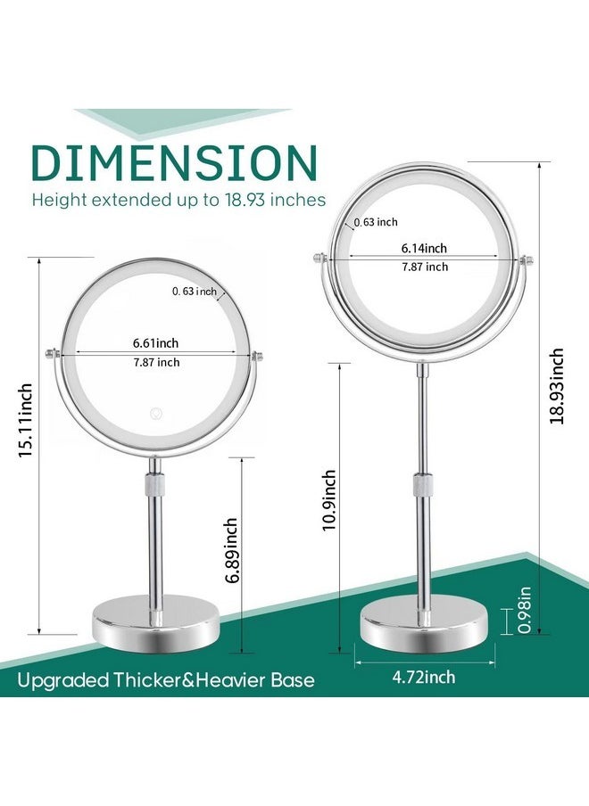 Nicesail Led Lighted Makeup Mirror Tabletop, 10X Magnifying Mirror With 3 Color Lights, Brightness Adjustable Height Adjustable, Double Sided Mirror In Chrome Finish (8 Inch, 10X)  - Image 3