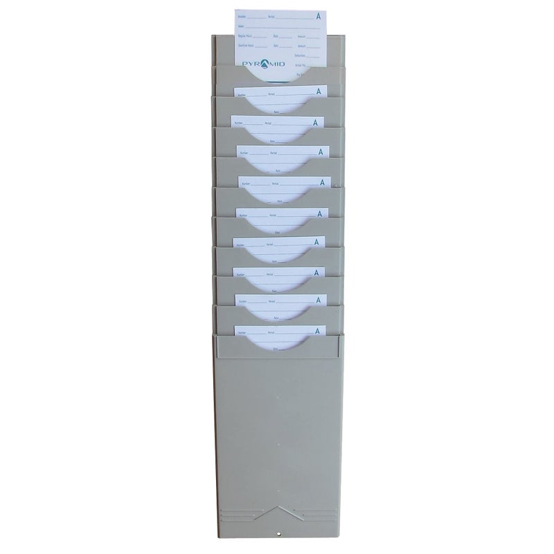 Pyramid Time Systems - Pyramid 400-10 Time Card Rack, Retractable Wall-Mounted Time Card Holder with 10 Pockets, Plastic Employee Punch Card Organizer Rack for Office, Light Gray, Single Badge Rack - Image 2