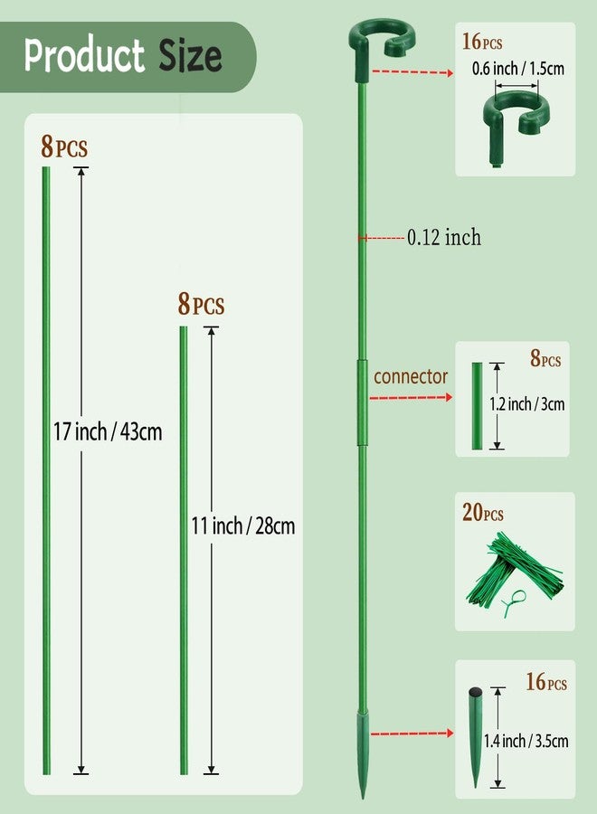 SupKing Invisible Plant Sticks 17 inch &11 inch SupKing 16Pcs Orchid Stakes with Clips for Support Small Short Plants,Garden Stake Support Pole Suit for Potted Plants Flowers Peony Rose (Green) - Image 2