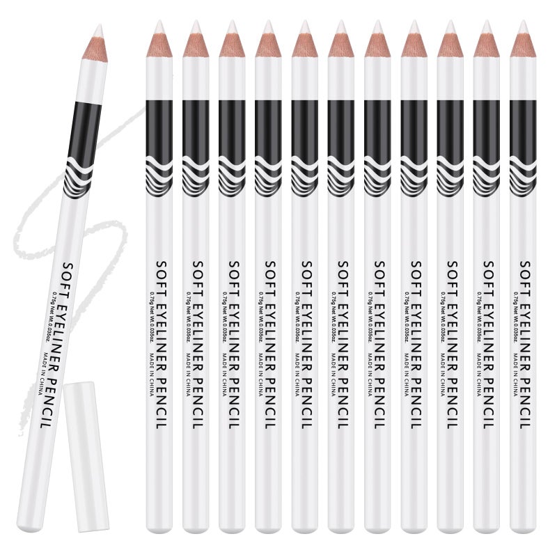 Ownest 12 Pcs White Eyeliner Highlighter Pen, White Pearl Eyeliner Pencil Set, Soft Shimmer Liner & Shadow Pencil, Lasting Smooth Cream Eye Liner Pen - Image 1