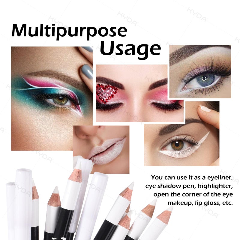 Ownest 12 Pcs White Eyeliner Highlighter Pen, White Pearl Eyeliner Pencil Set, Soft Shimmer Liner & Shadow Pencil, Lasting Smooth Cream Eye Liner Pen - Image 5