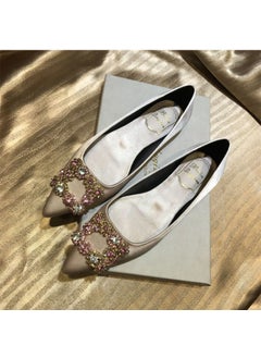 Generic 2024 New Rhinestone Satin Flats Yellow Champagne 