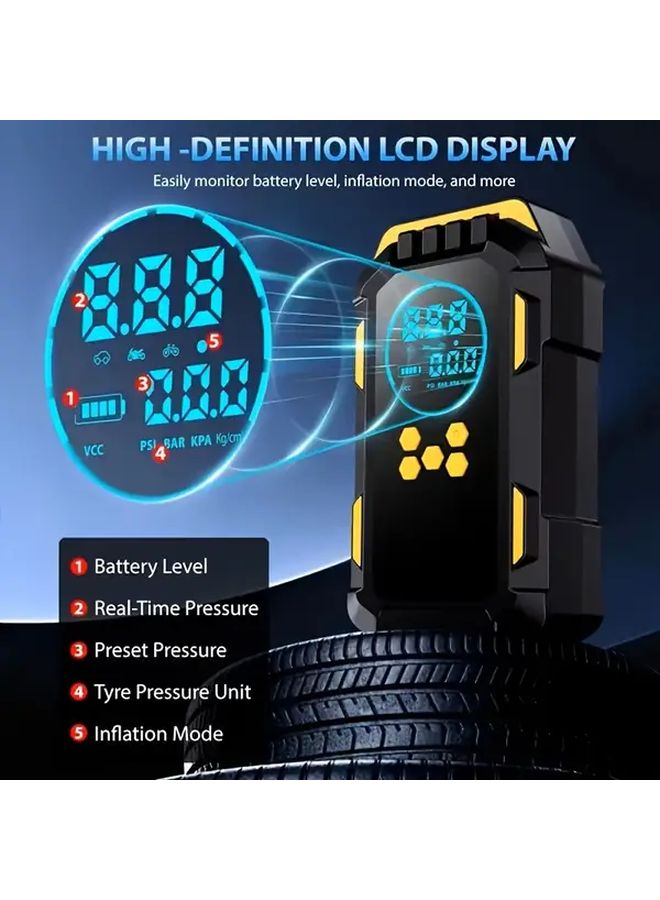 9 In 1 Heavy Duty Portable Emergency Starter With Air Compressor 150 PSI Yellow - Image 3