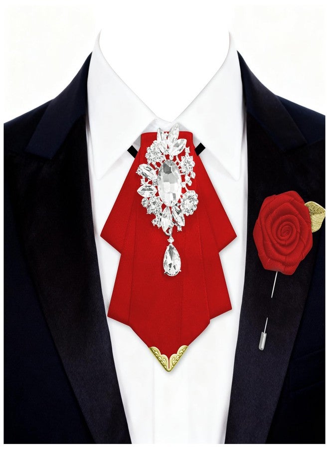 MOHSILY Bow Ties for Men Women Rhinestone Bowtie Solid Mens Bow Tie with Brooch for Suit Tuxedo Wedding Party (Red) - Image 1