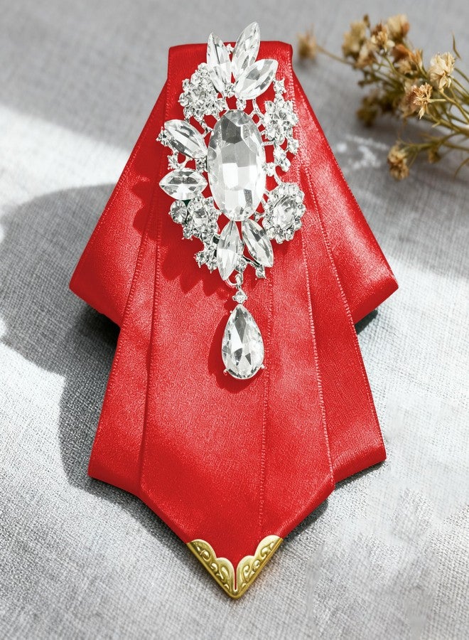 MOHSILY Bow Ties for Men Women Rhinestone Bowtie Solid Mens Bow Tie with Brooch for Suit Tuxedo Wedding Party (Red) - Image 5