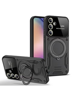 Case for Samsung Galaxy A55 5G with Magnetic Ring Stand, Compatible with Mag-safe, High Quality Drop, Shockproof Hard Luxury Phone Cases with Camera Lens Protector Design Phone Cover (Black)