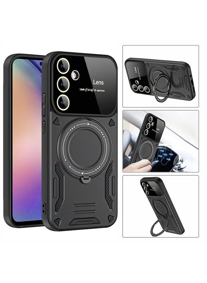 Generic - Case for Samsung Galaxy A55 5G with Magnetic Ring Stand, Compatible with Mag-safe, High Quality Drop, Shockproof Hard Luxury Phone Cases with Camera Lens Protector Design Phone Cover (Black) - Image 1