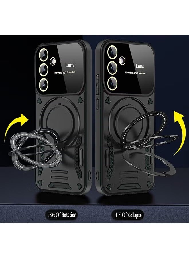 Generic - Case for Samsung Galaxy A55 5G with Magnetic Ring Stand, Compatible with Mag-safe, High Quality Drop, Shockproof Hard Luxury Phone Cases with Camera Lens Protector Design Phone Cover (Black) - Image 1