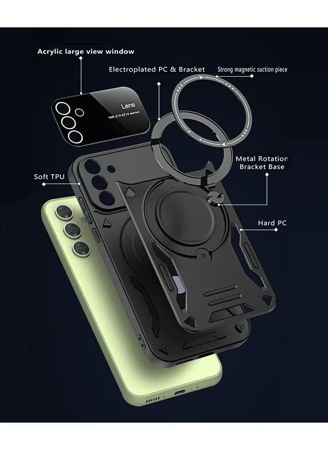 Generic - Case for Samsung Galaxy A55 5G with Magnetic Ring Stand, Compatible with Mag-safe, High Quality Drop, Shockproof Hard Luxury Phone Cases with Camera Lens Protector Design Phone Cover (Black) - Image 1